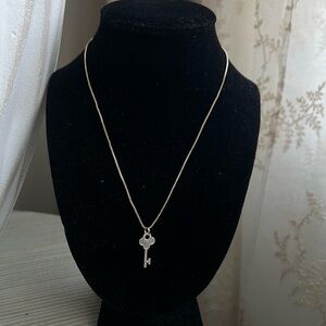 🩷- pearlized Gold small Key with pavé accent Pendant Necklace